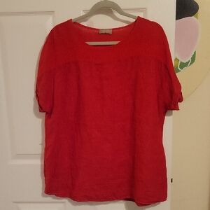 Saiph Lab made in Italy Women's Red linen Top, short cuff sleeve. Sz1X